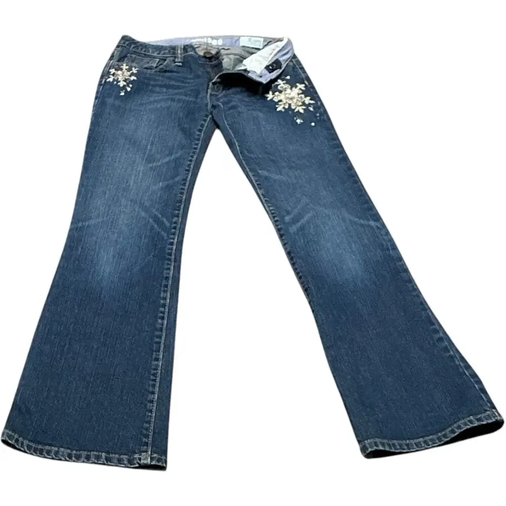 Gap Kids Bootcut Snowflake Sequined Jean Blue Gold Girl 12R